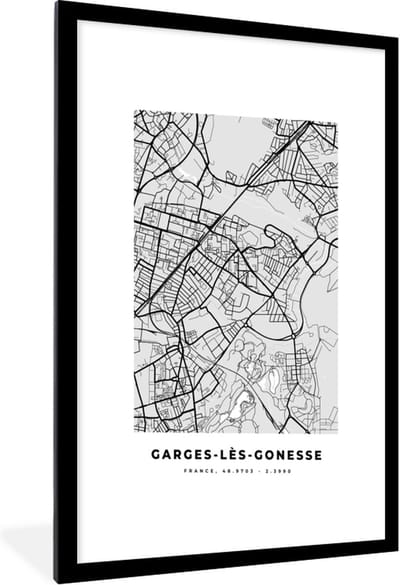 Fotolijst incl. Poster - Garges-Lès-Gonesse - Plattegrond - Frankrijk - Kaart - Stadskaart - 60x90 cm - Posterlijst