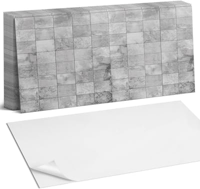 Coloray Plaktegels - Steen tegelpatroon Zelfklevende Wandtegels - 40 cm x 20 cm - Grijs Plaktegels - 10 stuks - Rechthoek PVC Tegels - Plaktegels Badkamer - Vloertegels Zelfklevend - Vinyl Tegels - Portugese Tegels