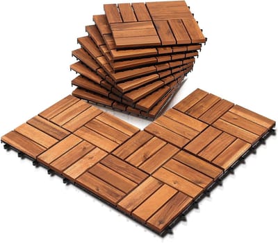 Houten Balkon Tegels - Terrasvloer Kliktegels - Buitenruimte Verfraaien - FSC Gecertificeerd Acaciahout - 30x30cm 110 Stuks - Natuurlijk Hout