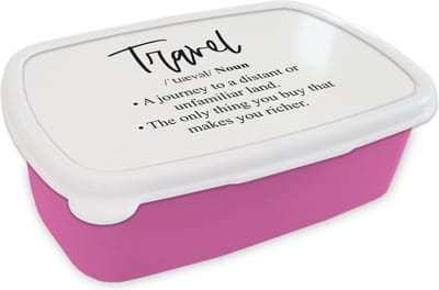 Broodtrommel Roze - Lunchbox - Brooddoos - Spreuken - Quotes - The only thing you buy that makes you richer - Travel - 18x12x6 cm - Kinderen - Meisje