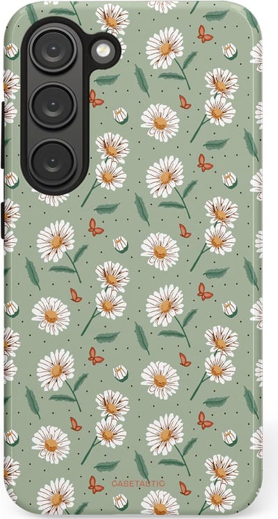 Casetastic Hoesje Geschikt voor Samsung S23 - Stijlvolle Beschermende Duo-layer Case - Vleugels en madeliefjes