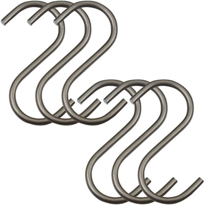 SOTECH set van 6 S-haken van ruw staal met blanke lak voor ronde stangen tot Ø 30 mm voor garderobes, keukenrelingen, kledingstangen en nog veel meer.