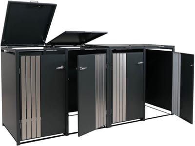 4-delige afvalcontainerbehuizing MCW-O67, afvalcontainerbox met deksel, metaal 122x264x84cm 104kg ~ antraciet roestvrij staal