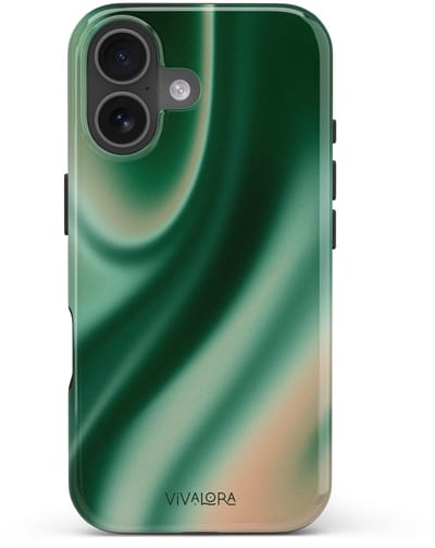 VivaLora Tough Telefoonhoesje iPhone 17 met MagSafe - Satin Shimmer Print - 2-in-1 Phone Case - Hard Case & Siliconen Backcover - Extra Bescherming - Shockproof Cover - Gradient Groen