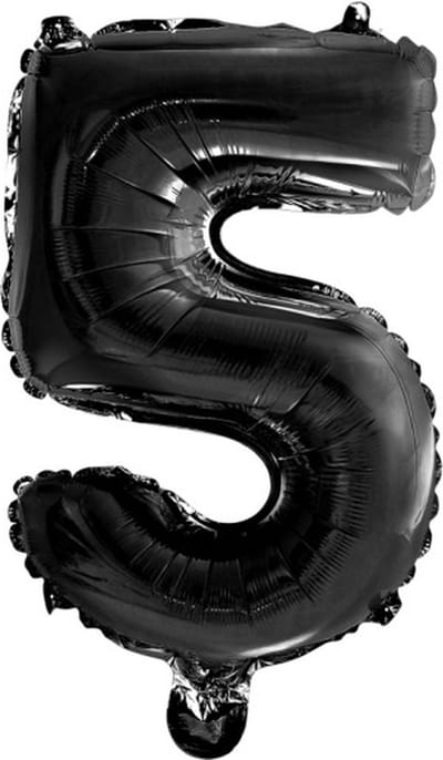 Finnacle - Feestelijk cijferplezier - Cijferballon - Folieballon - 40cm - Zwart - Cijfer 5
