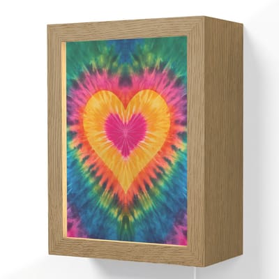 Wandlamp 15x20 cm - Oplaadbaar - Hart - Tie Dye - Kleurrijk - Wandlampen binnen woonkamer - Slaapkamer lamp met kabel - Decoratieve nachtlamp - Vloerlamp snoer