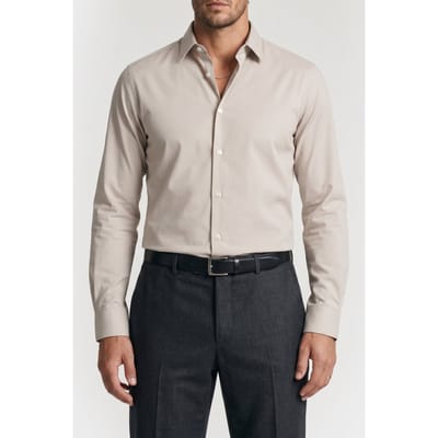 Paul Smith Mens S/c Tailored Fit Shirt Grey Beige Größe: 17.5 | Business hemden Outlet | Herren | Braun