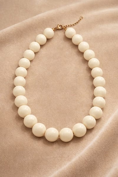 Lundholm Luxe Kralen Ketting Dames – Premium Stainless Steel Jewellery Ketting Dames Beige – Grote 15 mm Hars Kralen – My Oslo Serie – Luxe Cadeau voor Haar – Inclusief Luxe Geschenkverpakking