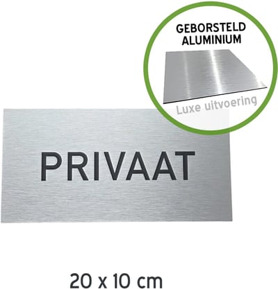 Deurbordje | "Privaat" | 20 x 10 cm | Dibond geborsteld | Luxe uitstraling | Blinkend | Privé | Geen toegang | Verboden toegang | Deurbord | Zakelijk | Bedrijf | 1 stuk
