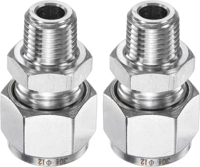 Ronte - Schroefverbinding 12 mm buis x 1/4 inch NPT mannelijk roestvrij staal - 2 stuks Ronte - Rechte koppeling adapter voor olie gas water - Roestvrij staal - Buisfitting connector
