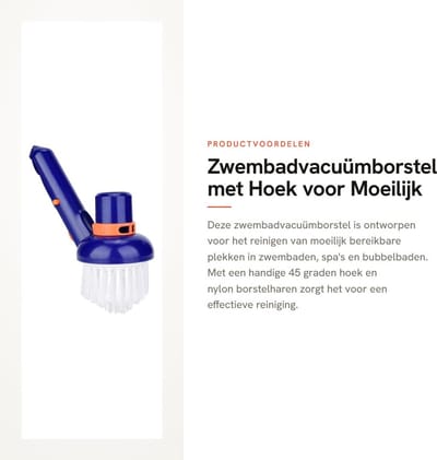 Dailygoods- Zwembadvacuümborstel 45 Graden Hoek - Nylon Borstelharen - Reinigingsborstel - Polycarbonaat - Voor Zwembad/Spa/Bubbelbad - Gewicht 112 g - Zwembadborstel