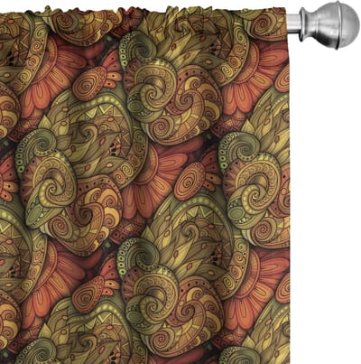 ABAKUHAUS Paisley Gordijnen – 2x75x245 cm – Microvezel – Halfverduisterend – Reseda/Oranje