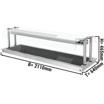 GGM Gastro Einbau Warmhalteplatte - 2100mm - 6x GN 1/1 - 2,7 kW - mit Glas-Hustenschutz Zilver