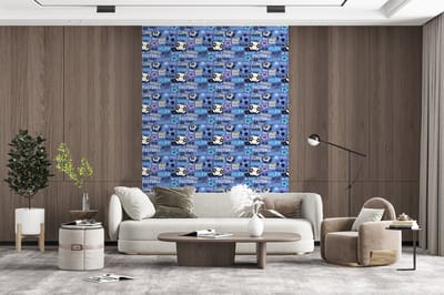 Behang - Fotobehang Patronen - Voetbal - Blauw - Jongens - Kinderen - Kids - Jongetje - Breedte 200 cm x hoogte 300 cm