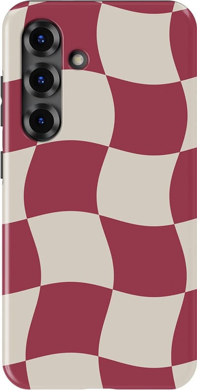 Checkered Warp Hoesje Samsung Galaxy S25 FE | Geschikt Voor Mag | Uniek Design Hoesje | Beschermhoes Samsung Galaxy S25 FE Crimson Wave