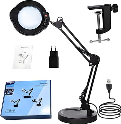 LED-vergrootglas - LED-vergrootglas voor thuis - Met clip en voet - 84 LED-lampjes - Bureauvergrootglas - Bureaulamp - Opvouwbaar en draagbaar - Oogvriendelijke lees- en studielamp - Geschikt voor make-up, nagelkunst en wimperverlenging - Zwart