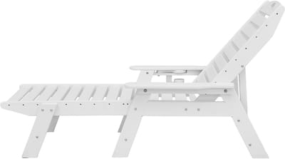 Verstelbare ligstoel voor buiten, draagvermogen 180 kg, 6 ligstanden, duurzaam HDPE-materiaal met rugleuning en bekerhouder, ideaal voor bij het zwembad, op het terras, in de achtertuin en op het gazon, wit