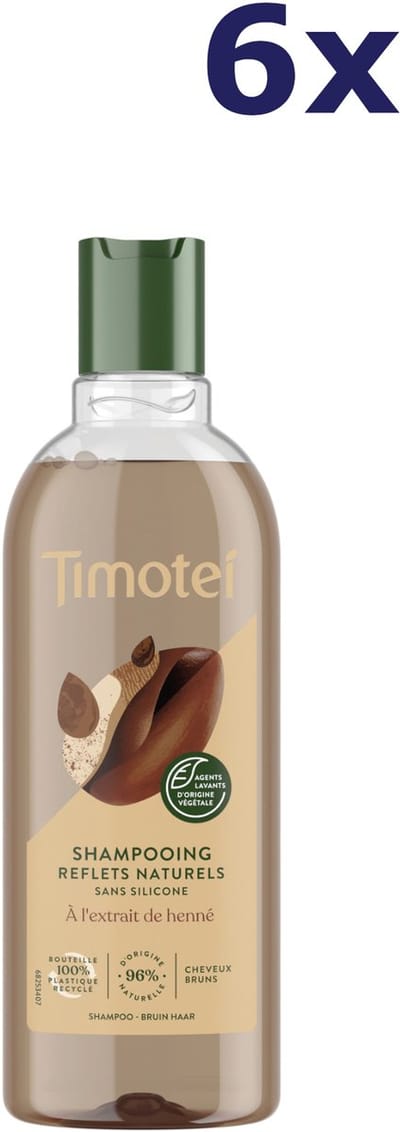 6x Timotei Shampoo - 300ml - reflets naturels - met henna - bruin haar