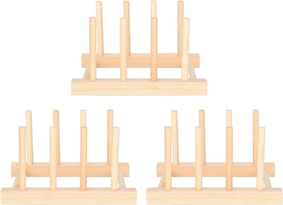Houten Schotelrek - Bordenhouder Opbergrek - Keuken Organiseren - Opvouwbaar Ontwerp - 3 Stuks - Houtkleur