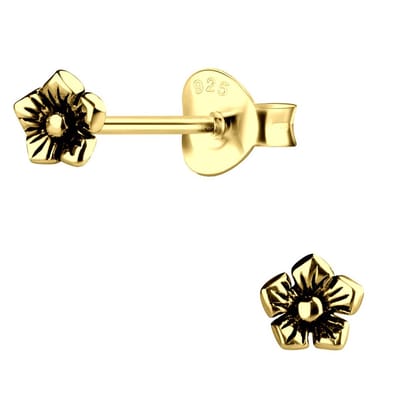 Joy|S - Zilveren bloem oorknoppen - 3.5 mm - gold plated - geoxideerd - bloemetje oorbellen