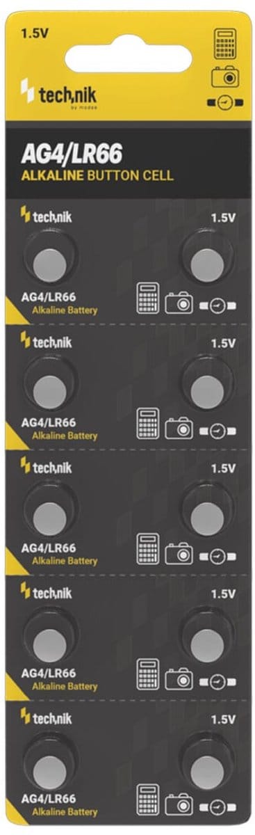 Technik Knoopcel Batterijen AG4 / LR66 / 177 / 377 - 1.5V - Alkaline - Blister van 10 stuks