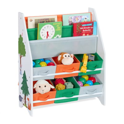 speelgoedkast met 6 opbergmanden - 74x62,5x31 cm - bosdieren - 2 hangvakken