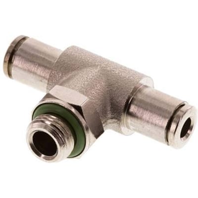 4mm x G1/8'' inline T-stuk Messing Insteekfitting Buitendraad Draaibaar FKM