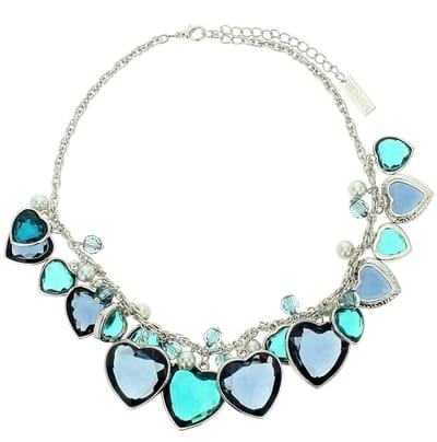 Behave - Ketting met blauwe harten - Modeaccessoire met kristallen - Lengte 40 cm (+verlengketting 8 cm)