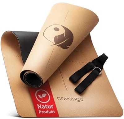 SnelShoppen - Yogamat van Natuurlijke Kurk 183x61cm, 4mm - Antislip & Antibacterieel met Draagriem & Houdingslijnen - Duurzame Mat voor Yoga, Pilates,