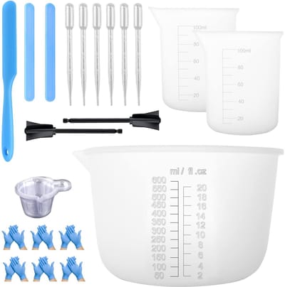 NTH products- Maatbekerset 600 ml - Siliconen Mengbeker - Mini-Maatbekers 100 ml - Antiaanbaklaag - Flexibel - Inclusief Pipetten
