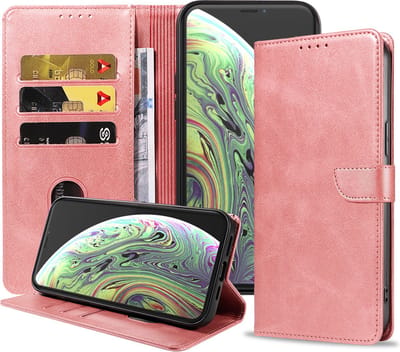 Geschikt voor iPhone X/Xs Telefoonhoesje Kunstleer met Magnetisch lipje en Pasjeshouder Book Case met Klepje - Roze - Smartphonica geschikt voor Apple iPhone X/10;Apple iPhone Xs