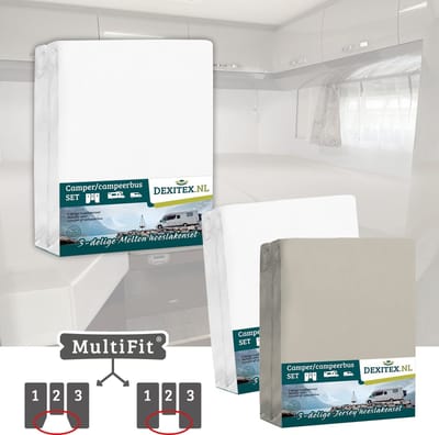 Dexitex 1 x molton 1 x hoeslaken WIT + 1 x hoeslaken ZANDKLEUR/ 3 delige set-Geschikt voor Camper lengtebedden of enkele bedden