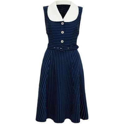Hell Bunny - Rockabilly Midi-jurk - Costello jurk - XS tot 4XL - voor Vrouwen - blauw-wit