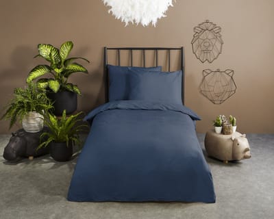 HIP dekbedovertrek effen kleur - 1 persoons 140x200/220 cm - Donkerblauw - 100% Katoen satijn
