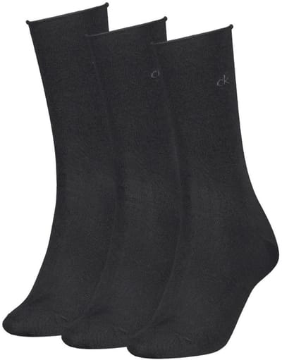 Calvin Klein - Sokken Dames - Roll Top - 3 paar CK Sokken - Zwart - Maat 35/38