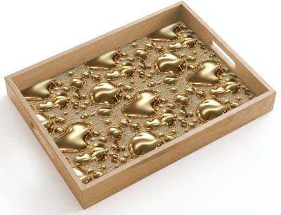 Dienblad hout 40x30 cm - Schootdienblad - Druppels - Organisch - Goud - Borrelplank rechthoek - Plateau dienbladen