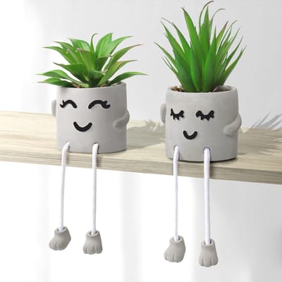 2 stuks kunstplanten indoor nep plastic vetplanten ingepot met hangende poot emotionele cement bloempotten bureau plant decor voor kerst thuis kantoor tafel woonkamer boekenplank