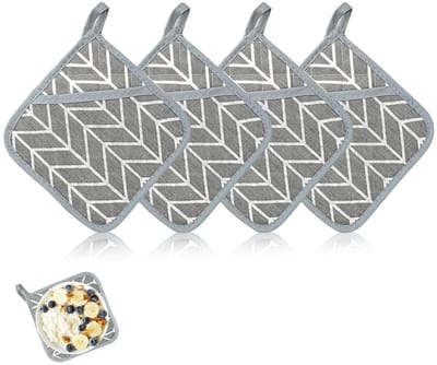Dailygoods- Pannenlappen Set van 4 - Wasbare Katoenen Lappen - Antislip - 17 x 17 cm - Voor Ovens/Bakken - Grijze Beschermlappen - Keukenhanddoeken