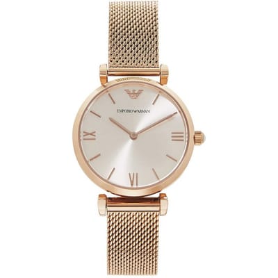 Emporio Armani AR1956 Rosé Gouden Plated Zilveren Wijzerplaat Mesh Armband
