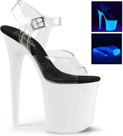 Pleaser - FLAMINGO-808UV Sandaal met enkelband, Paaldans schoenen - Paaldans schoenen - 35 Shoes - Wit/Transparant