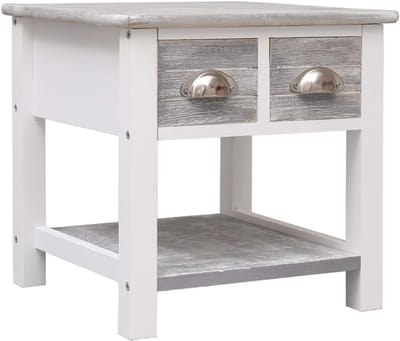 Houten bijzettafel met twee lades en onderplank