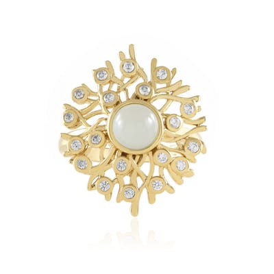 Cavill - Zilveren Ring 925 Sterling met Blauwe Braziliaanse Aquamarijn 0,765 ct en Witte Zirkonia 0,342 ct - Ronde Cabochon Edelsteen - Elegant Design