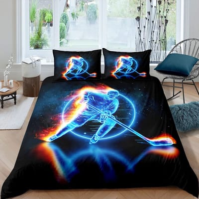 IJshockey Dekbedovertrek Set Jongens Puck King Size Sportspellen Thema Beddengoed Set Voor Kinderen Jeugd Volwassen Mannen Winter Wedstrijd Dekbedovertrek AU King(245x210cm)