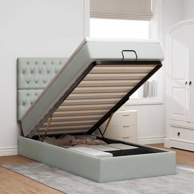 vidaXL - Ottoman - bed - met - matrassen - en - LED's - 90x190cm - fluweel - lichtgrijs