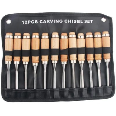 12 stuks snijbeitel scherpe houtbewerkingsgereedschappen draagtas handmatige houtsnijgereedschapset 12/pcs set beige