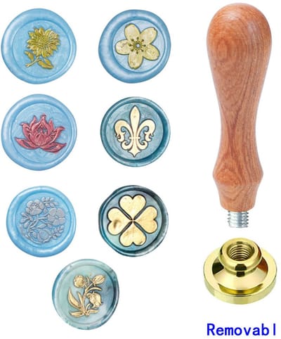 Candala Waszegel Stempel Set Met 7 PCS Verwijderbare Koppen En 1 Houten Handvat, Zonnebloem Zegel Was Stempel Voor Kaarten Uitnodigingen