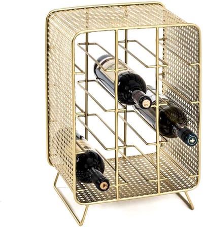 Wijnrek – Goudkleurig staal – Voor 12 flessen, zwevend ontwerp – 40 cm hoog, 30 cm breed, 24 cm diep