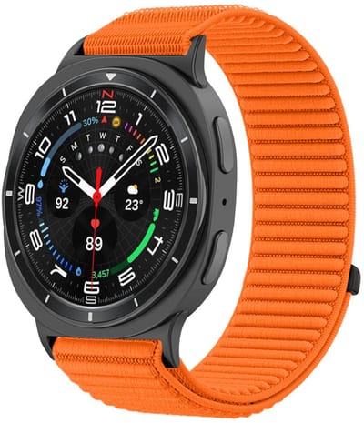 Nylon bandje - geschikt voor Samsung Galaxy Watch 8 (40mm) / Galaxy Watch 8 (44mm) / Galaxy Watch 8 Classic - ribbel met klittenbandsluiting - oranje