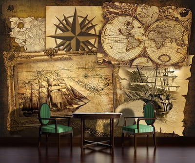 Vintage Ships and Maps Photo Wallcovering