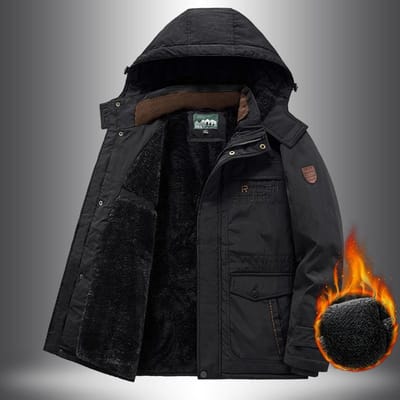 Winter Heren Fleece Verdikte Gewatteerde Jas Casual Gewatteerde Jas Grote Maat Outdoor Multi-Zakken Tooling Gewatteerde Jas 6XL zwart